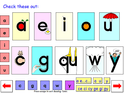 Reading Tutor - sounds of single letters that often cause difficulty